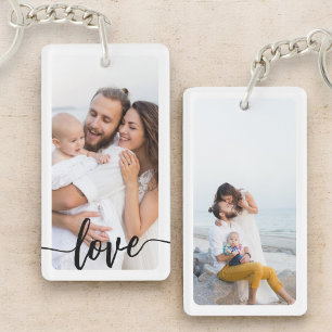 Personalised Two Photo Text Family Double Sided Key Ring