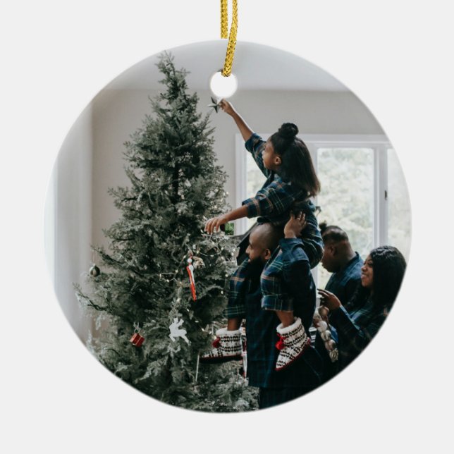Personalised Two Sided Family Christmas Photo  Ceramic Tree Decoration (Front)