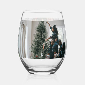 Personalised Two Sided Family Christmas Photo  Stemless Wine Glass