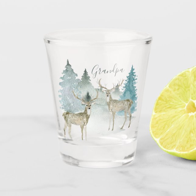Personalised Two Stag Deer in Woodland Shot Glass (Front)