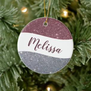 Personalised two tone glitter ceramic tree decoration