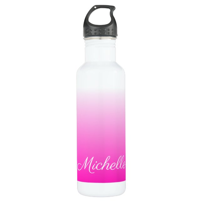 Personalised two-tone gradient ombre hot pink 710 ml water bottle (Front)