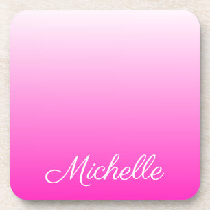 Personalised two-tone gradient ombre hot pink coaster