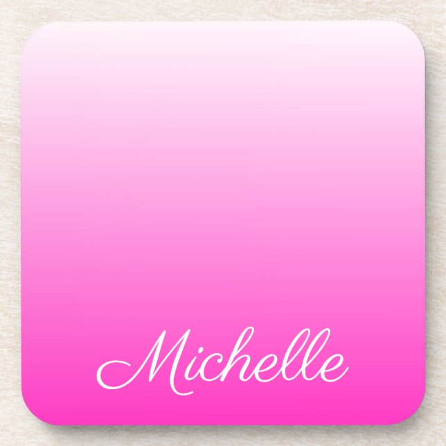 Personalised two-tone gradient ombre hot pink coaster (Front)
