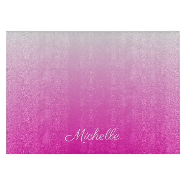 Personalised two-tone gradient ombre hot pink cutting board (Front)