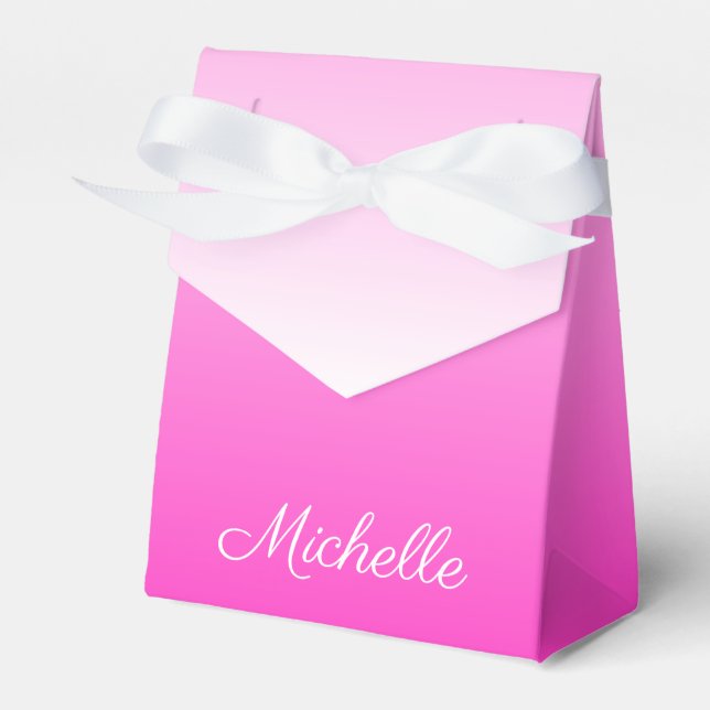 Personalised two-tone gradient ombre hot pink favour box (Front Side)