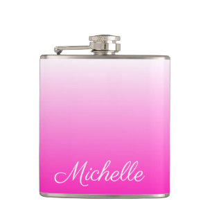 Personalised two-tone gradient ombre hot pink hip flask