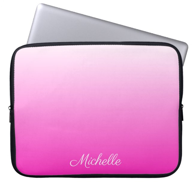 Personalised two-tone gradient ombre hot pink laptop sleeve (Front)
