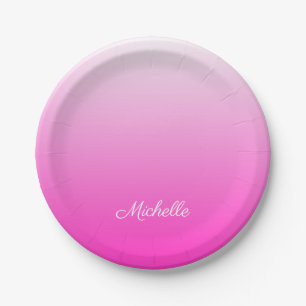 Personalised two-tone gradient ombre hot pink paper plate