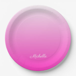 Personalised two-tone gradient ombre hot pink paper plate