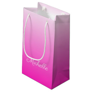 Personalised two-tone gradient ombre hot pink small gift bag