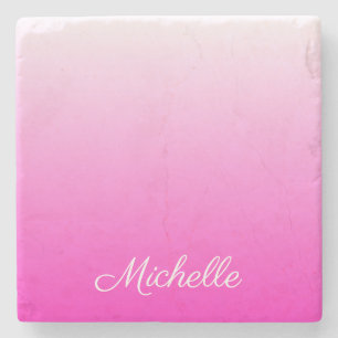 Personalised two-tone gradient ombre hot pink stone coaster