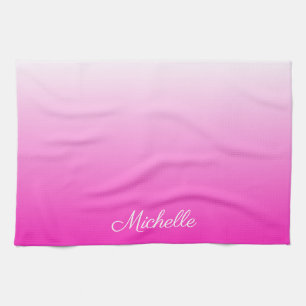Personalised two-tone gradient ombre hot pink tea towel