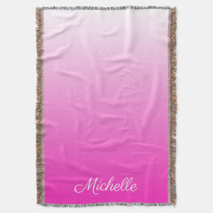 Personalised two-tone gradient ombre hot pink throw blanket