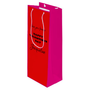 Personalised Two-tone Red Hot Pink Valentine's Day Wine Gift Bag