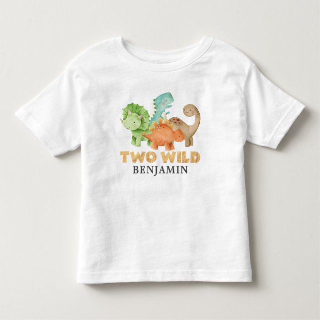 Personalised Two Wild Dinosaurs 2nd Birthday Toddler T-Shirt (Front)