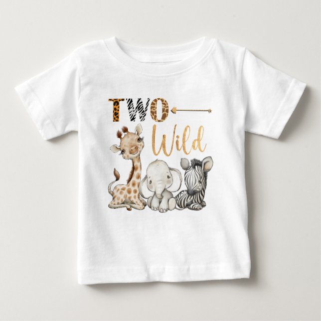Personalised Two Wild Safari First Birthday  Baby T-Shirt (Front)