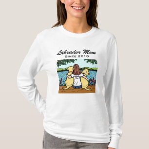 Personalised Two Yellow Labradors and Mum Long T-Shirt