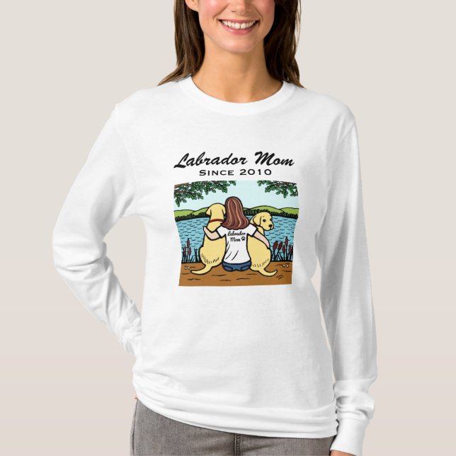 Personalised Two Yellow Labradors and Mum Long T-Shirt (Front)