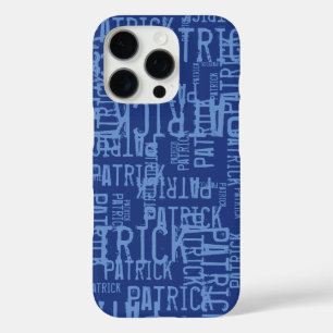 Personalised Typography Blue Name Pattern iPhone 16 Pro Case