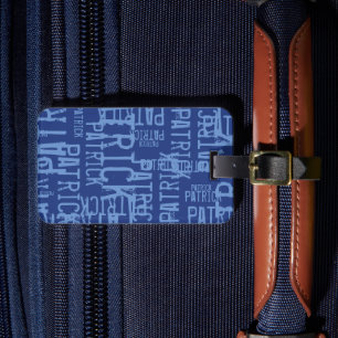 Personalised Typography BLUE Name Pattern Luggage Tag