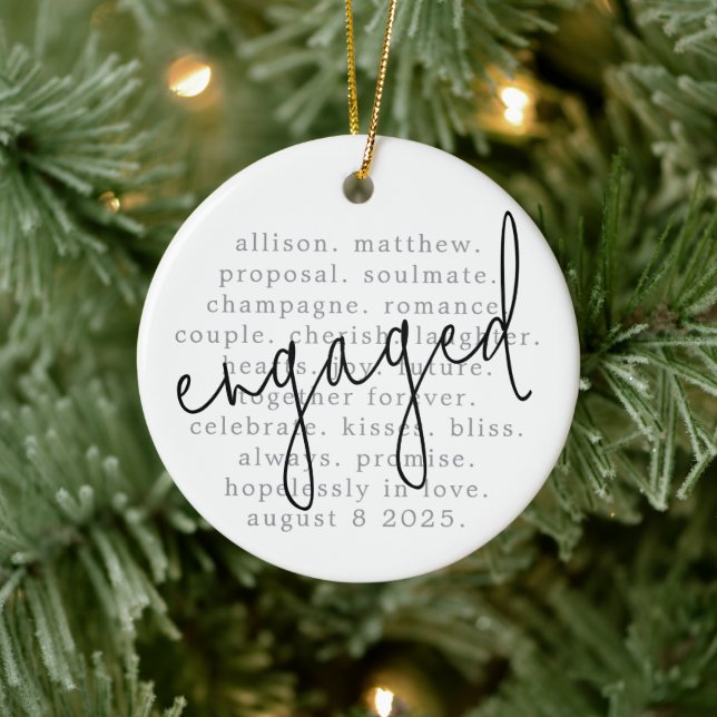 Personalised Typography Words Engaged Ceramic Tree Decoration (Tree)