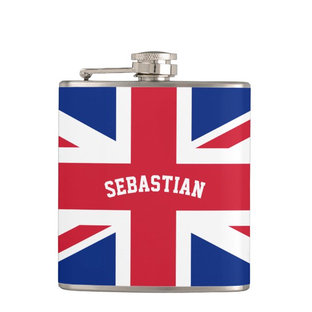 Personalised UK United Kingdom Union Jack Flag Hip Flask (Front)