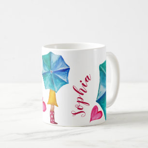 Personalised Umbrella Girl Watercolor Art Coffee Mug