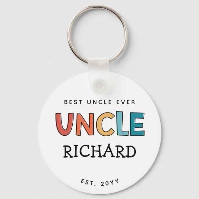 Personalised Uncle Retro Gift Best Uncle Ever Cute Key Ring (Front)