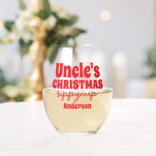 Personalised Uncle's Christmas Sippy Cup  Stemless Wine Glass (Insitu (Wedding))