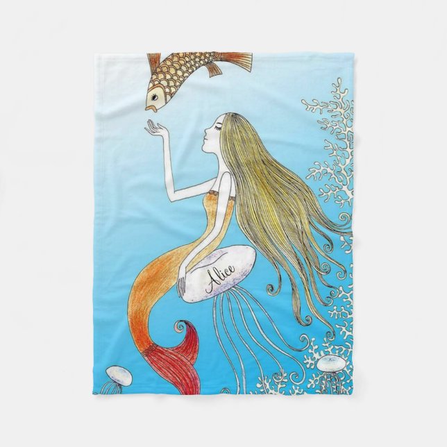 Personalised under the sea beautiful mermaid fleece blanket (Front)