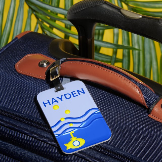 Personalised Under The Sea Submarine Beach Luggage Tag (Front Insitu 1)