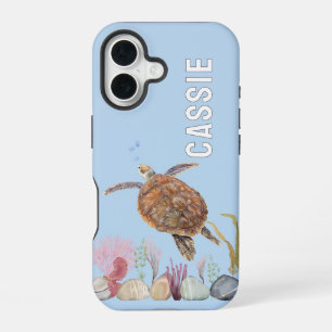 Personalised Under The Sea Turtle Blue iPhone 16 Case