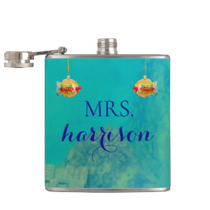 Personalised Underwater Ocean Scene w/ Faux Fish Hip Flask