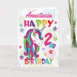 Personalised Unicorn 2nd Birthday Card<br><div class="desc">A special 2nd birthday card! This bright fun second birthday card features a cute unicorn, some pretty stars and colourful text. A cute design for someone who will be two years old. Add the 2nd birthday child's name to the front of the card to customise it for the special little...</div>