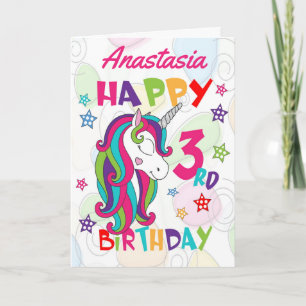 Personalised Unicorn 3rd Birthday Card