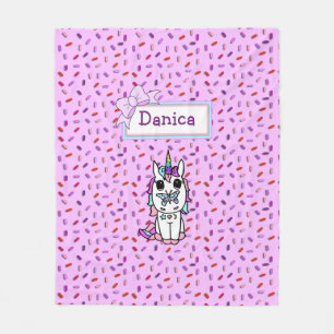 Personalised Unicorn and Candy Sprinkles with Bow Fleece Blanket