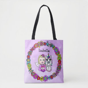Personalised Unicorn and Fairy Purple Tote Bag