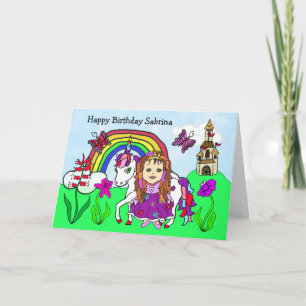 Personalised Unicorn and Princess Birthday Card
