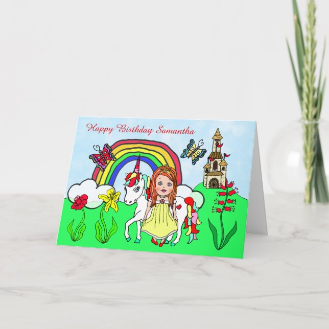 Personalised Unicorn and Princess Birthday Card (Front)