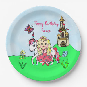 Personalised Unicorn and Princess Birthday Party Paper Plate