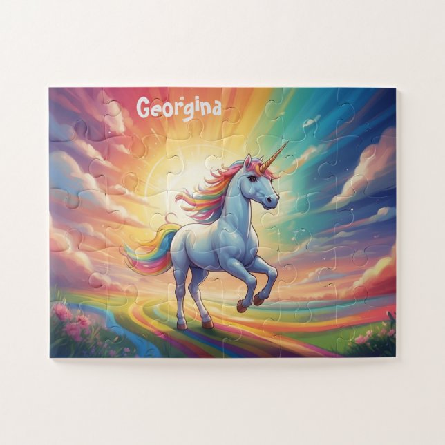 Personalised Unicorn and Rainbow Jigsaw Puzzle (Horizontal)