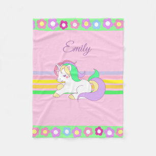 Personalised Unicorn and Rainbow Pink Blanket