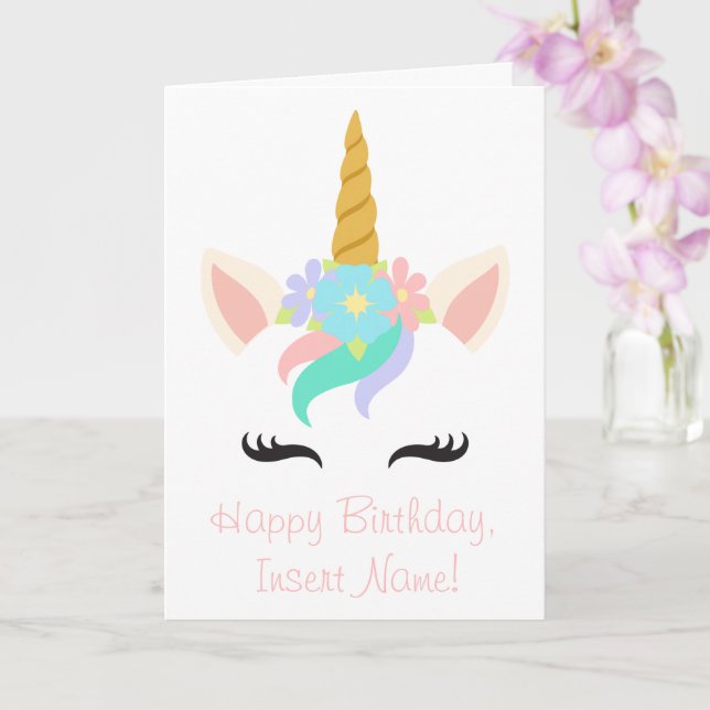 Personalised Unicorn Birthday Card (Orchid)