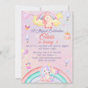 Personalised Unicorn Birthday Invitation Card 