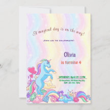 Personalised Unicorn Birthday Invitation Cards