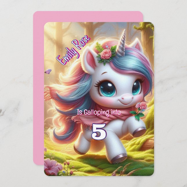 Personalised Unicorn Birthday Invitations  (Front/Back)