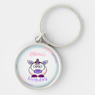 Personalised unicorn birthday pastel colourful key ring
