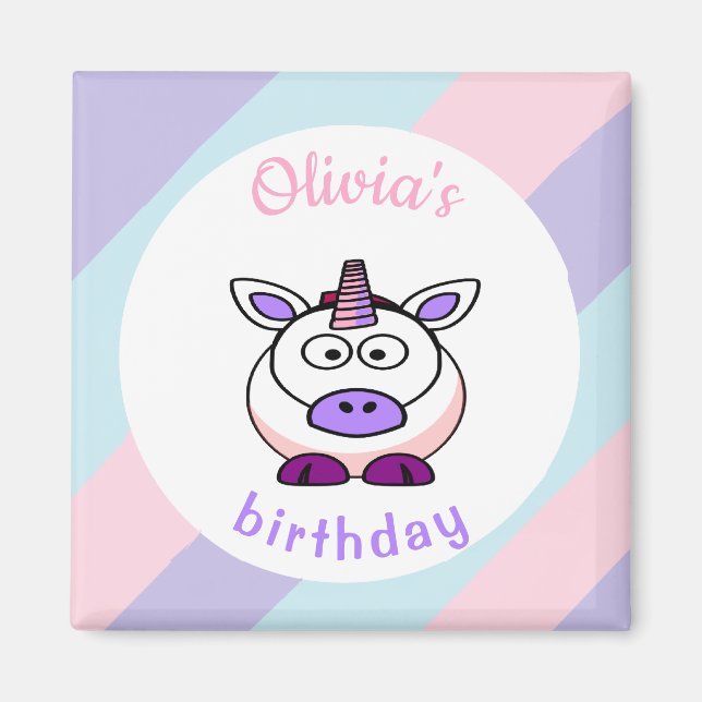Personalised unicorn birthday pastel colourful magnet (Front)
