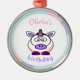 Personalised unicorn birthday pastel colourful metal tree decoration